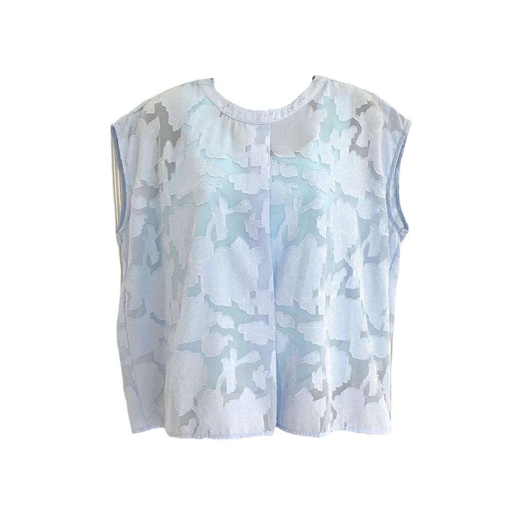 Ellison Solid Blue Floral Top Oversized M NWT